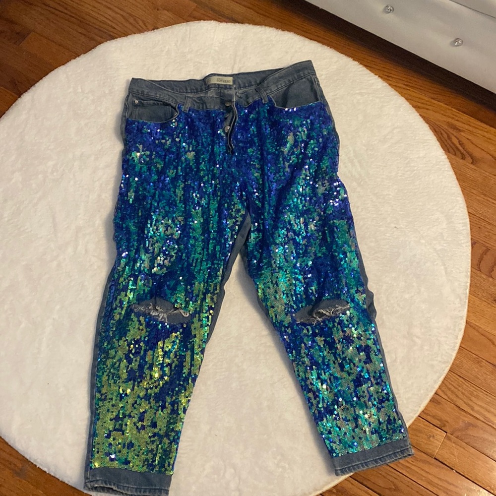 Sequined Denim Jeans